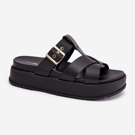 Flip -flops pentru femei pe platformă cu dungi și clemă neagră negru 4