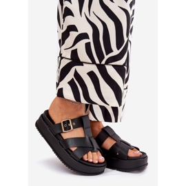 Flip -flops pentru femei pe platformă cu dungi și clemă neagră negru 1