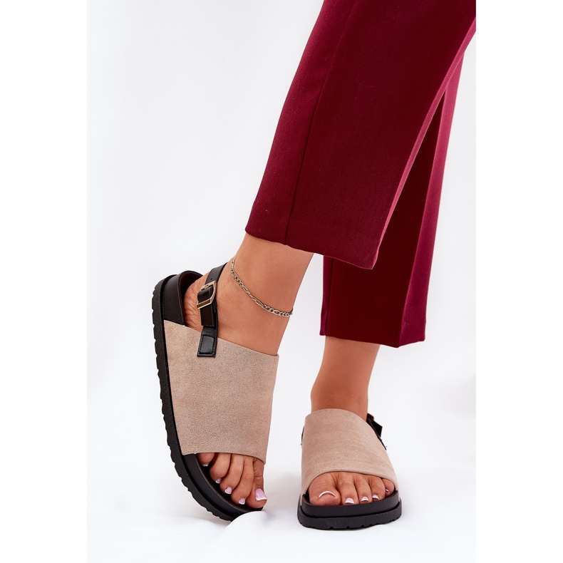Sandale pentru femei cu Eco Suede pe platforma bej 2