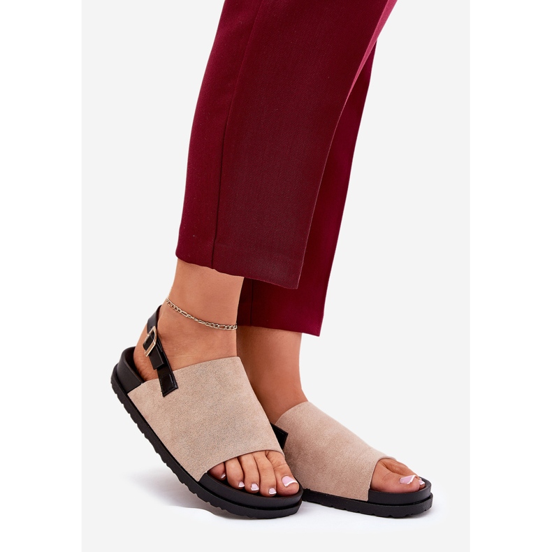 Sandale pentru femei cu Eco Suede pe platforma bej 1