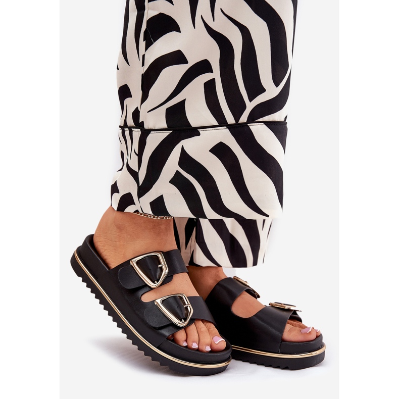 Flip -flops pentru femei pe platformă cu cleme aurii negre negru 1