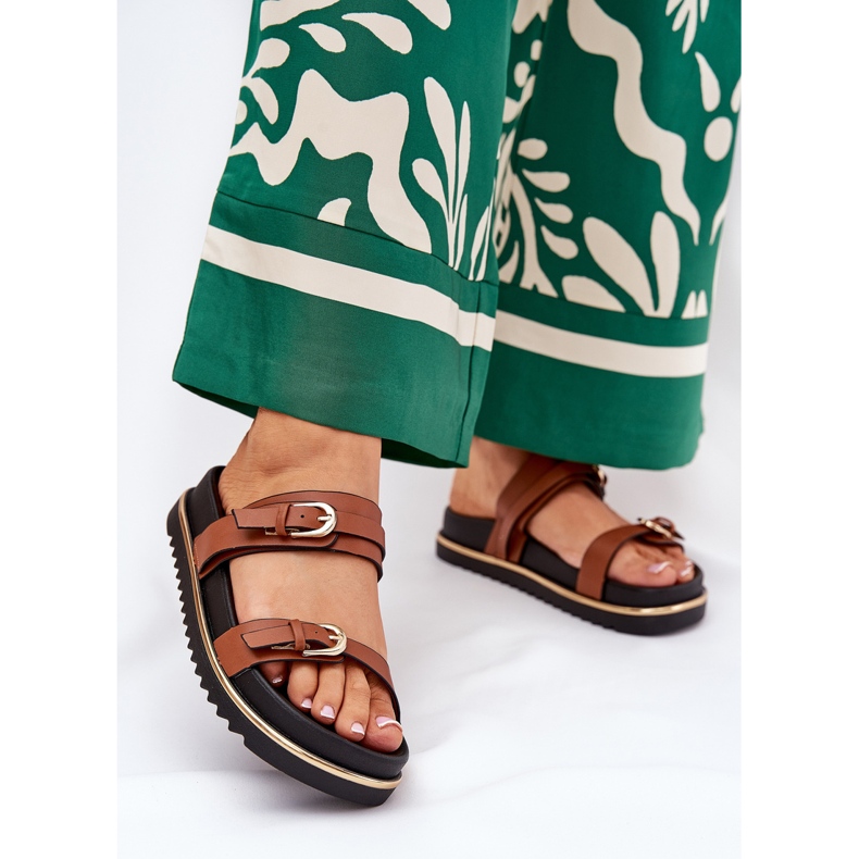 Flip -Flip Flip Flops pe platformă cu dungi și cleme maro 2