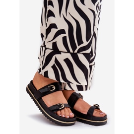 Smooth Women Slippers pe platformă cu dungi și cleme negre negru 1 Smooth Women Slippers pe platformă cu dungi și cleme negre negru 1