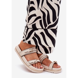 Smooth Women Slippers pe platformă cu dungi și cleme ușoare bej 1