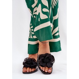 Flip -flop -uri pentru femei plate transparente cu flori artificiale negre negru 4