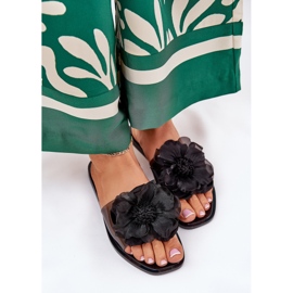 Flip -flop -uri pentru femei plate transparente cu flori artificiale negre negru 5
