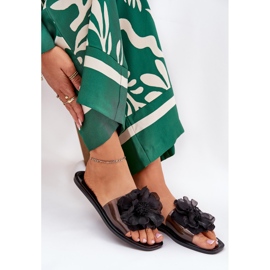 Flip -flop -uri pentru femei plate transparente cu flori artificiale negre negru 6