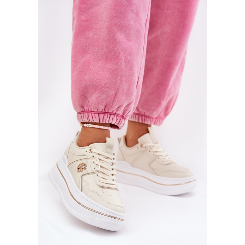 Pantofi sport pentru femei pe platformă bej 2