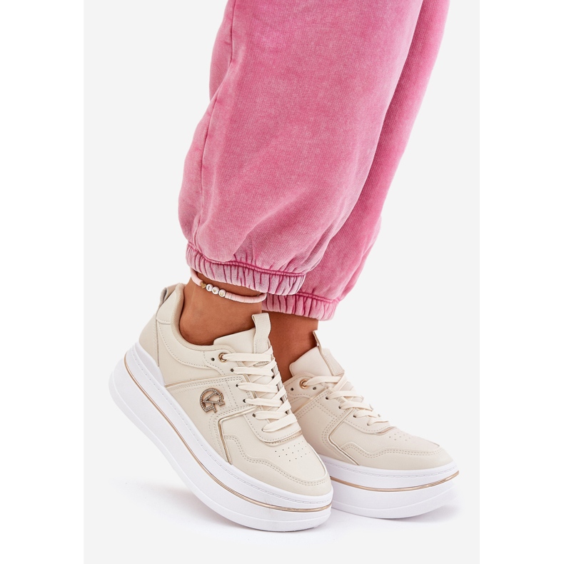 Pantofi sport pentru femei pe platformă bej 1