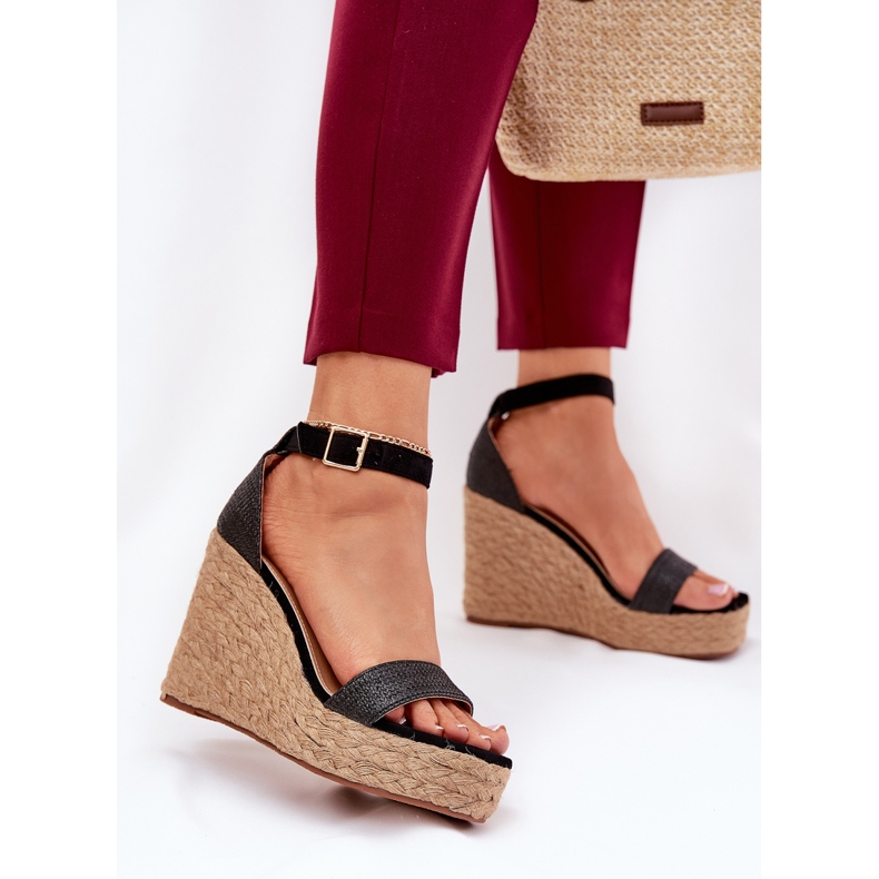 Sandale pentru femei pentru pană cu împletitură neagră negru 2