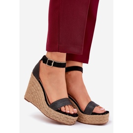 Sandale pentru femei pentru pană cu împletitură neagră negru 1