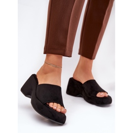 Papuci pentru femei Eco Suede pe platformă și pene negre negru 2