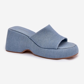 Material Flip Flip Flops pe platformă și panouri din denim albastru 4