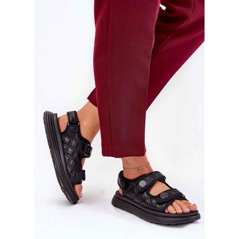 Sandale pentru femei cu detalii decorative Velcro negru 2 Sandale pentru femei cu detalii decorative Velcro negru 2