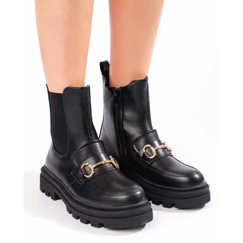 Cizme Chelsea de dama negre pe platforma negru 2