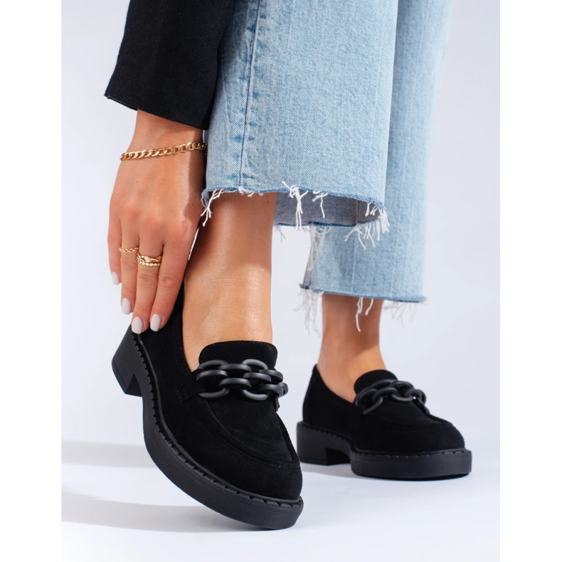 W. Potocki Mocasini de dama Potocki piele intoarsa neagra negru 1