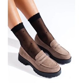 Mocasini de piele intoarsa bej cu talpa Shelovet groasa 2