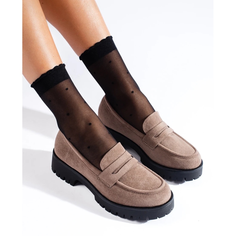 Mocasini de piele intoarsa bej cu talpa Shelovet groasa 2