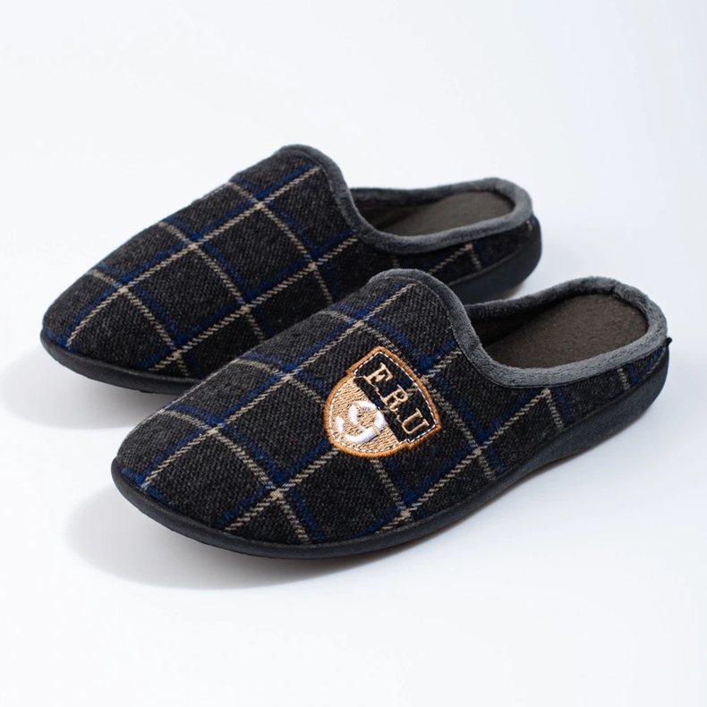 Papuci bărbați în carouri gri Shelovet 1