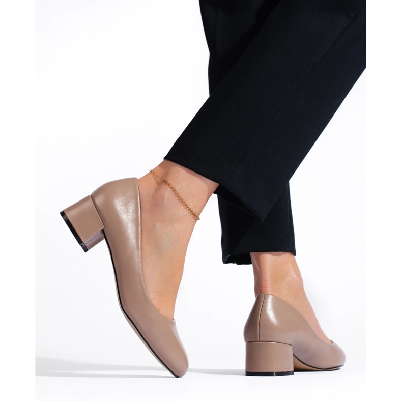 Pompi de dama cu toc jos, bej inchis 1