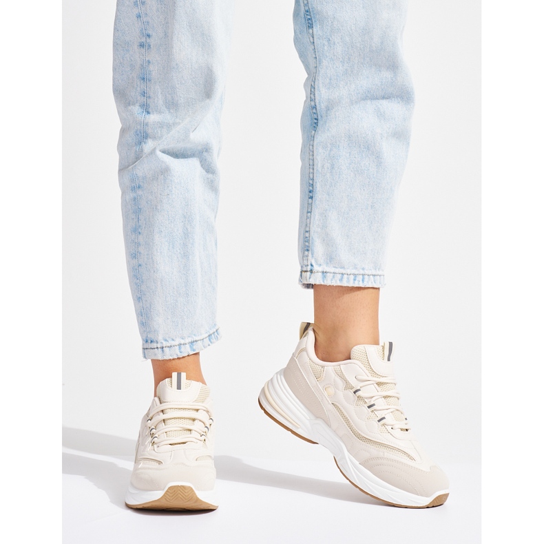 Pantofi sport de dama bej cu talpa groasa 1