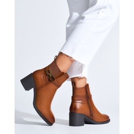 Botine de dama camel pe toc inalt maro 1