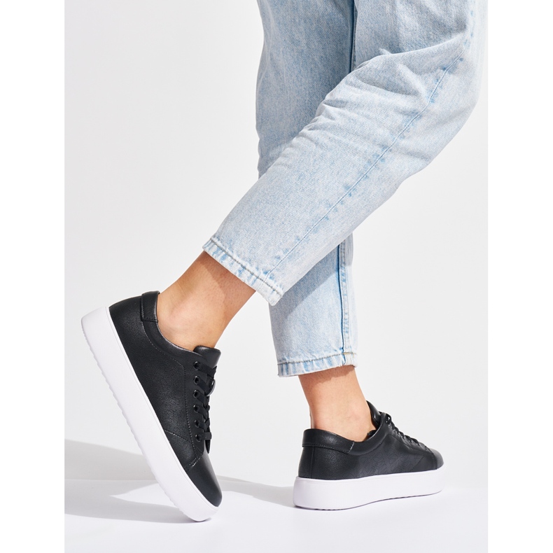 Sergio Leone Tenisi de damă din piele neagră cu șireturi negru 1 Sergio Leone Tenisi de damă din piele neagră cu șireturi negru 1