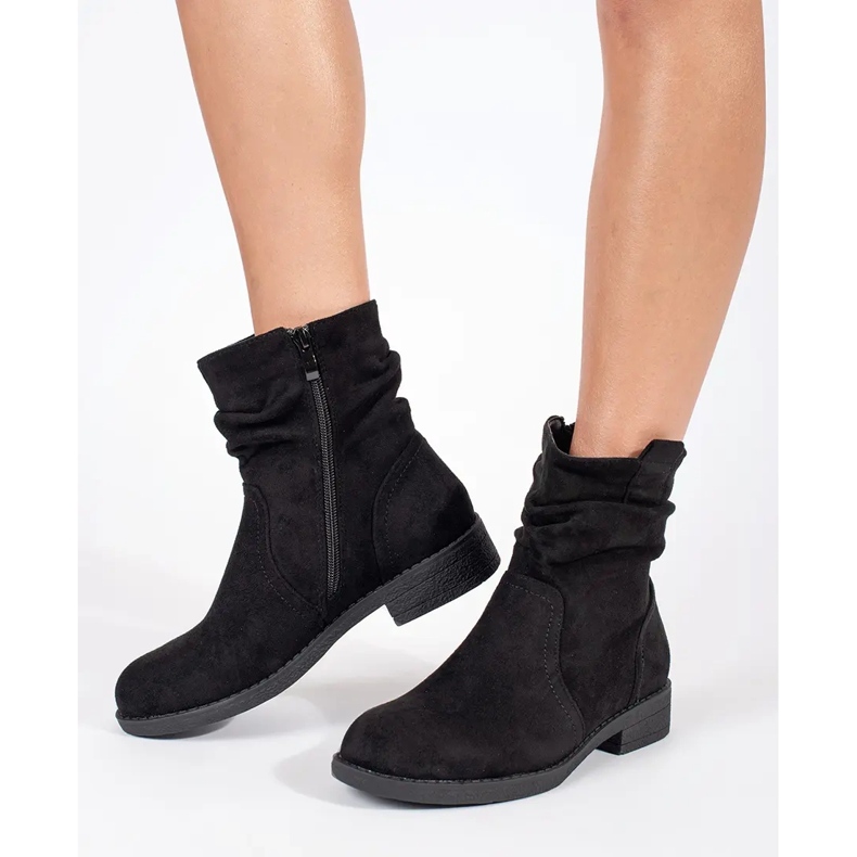 Cizme de cowboy de damă din piele intoarsa neagra negru 2