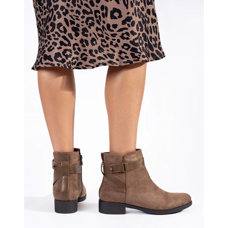 Botine de dama din piele intoarsa bej 2