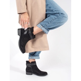 Botine de damă din piele intoarsa neagra cu curea decorativa negru 1