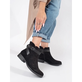 Botine de damă din piele intoarsa neagra cu curea decorativa negru 2