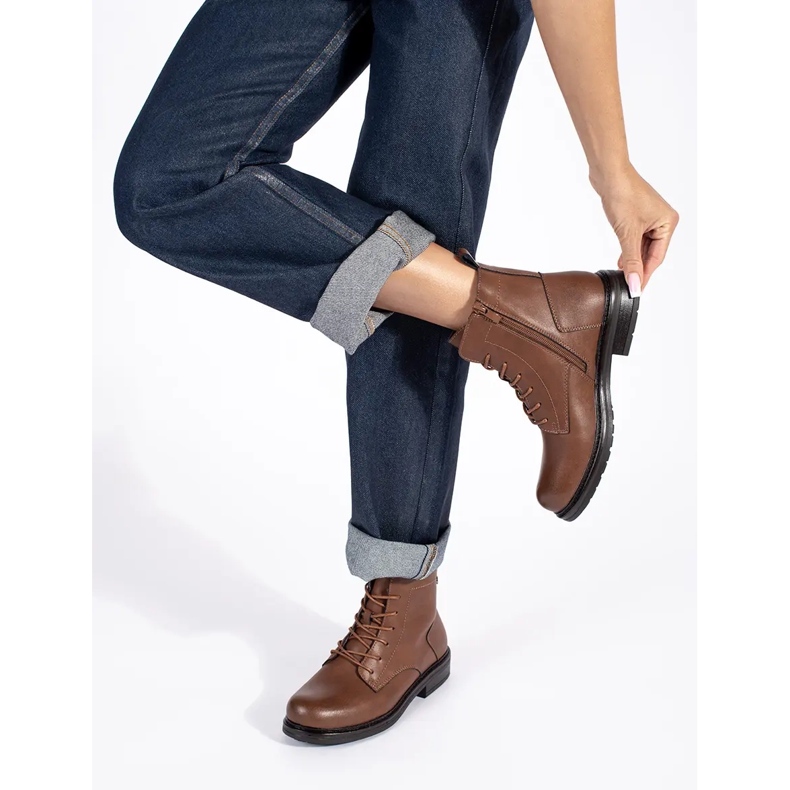 Botine de damă din piele maro cu șireturi de la Sergio Leone 2