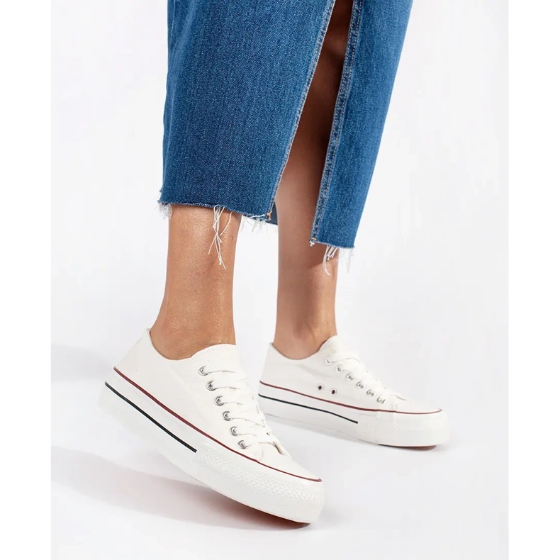 Seastar Tenisi albi clasici de dama cu siret, cu platforma 1