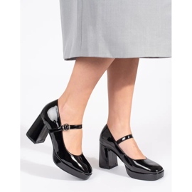 Seastar Pantofi de dama negri lacuiti cu toc inalt si catarama negru 1