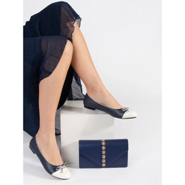 Goodin Balerini de damă bleumarin cu fundă argintie albastru 2 Goodin Balerini de damă bleumarin cu fundă argintie albastru 2