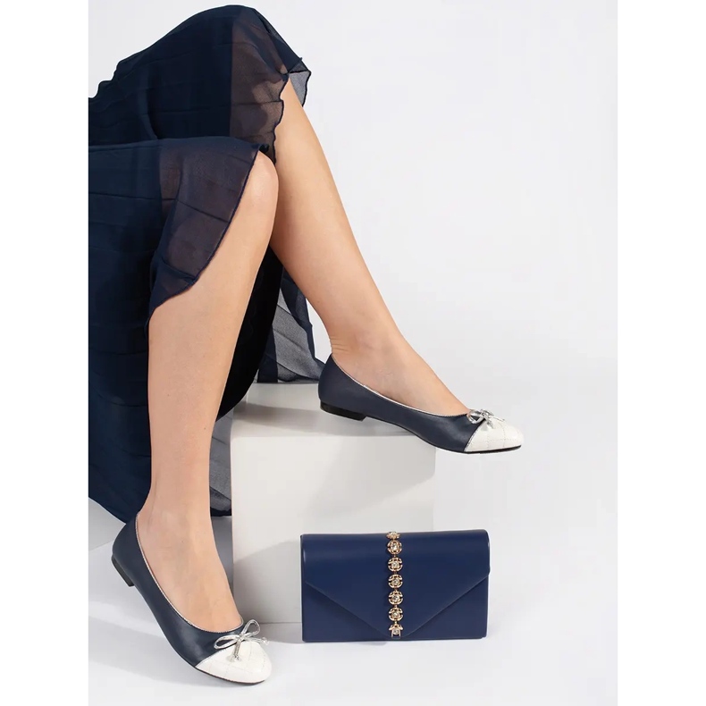 Goodin Balerini de damă bleumarin cu fundă argintie albastru 2 Goodin Balerini de damă bleumarin cu fundă argintie albastru 2