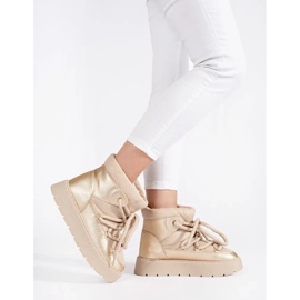Cizme de zăpadă de damă, de culoare bej deschis, cu șireturi, cu talpă groasă 2