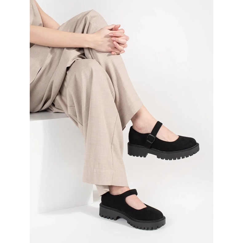 Goodin Pantofi negri pe platforma de piele de piele negru 2