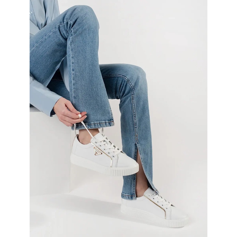 Goodin Adidași albi din piele pe o talpă groasă 1