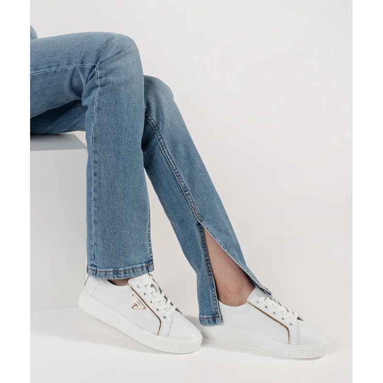 Goodin Adidași albi din piele pe o talpă groasă 2