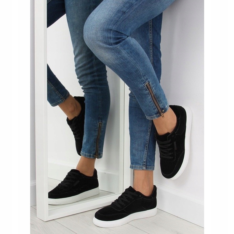 Tenisi dama din piele intoarsa neagra NB172 Negri alb negru 1