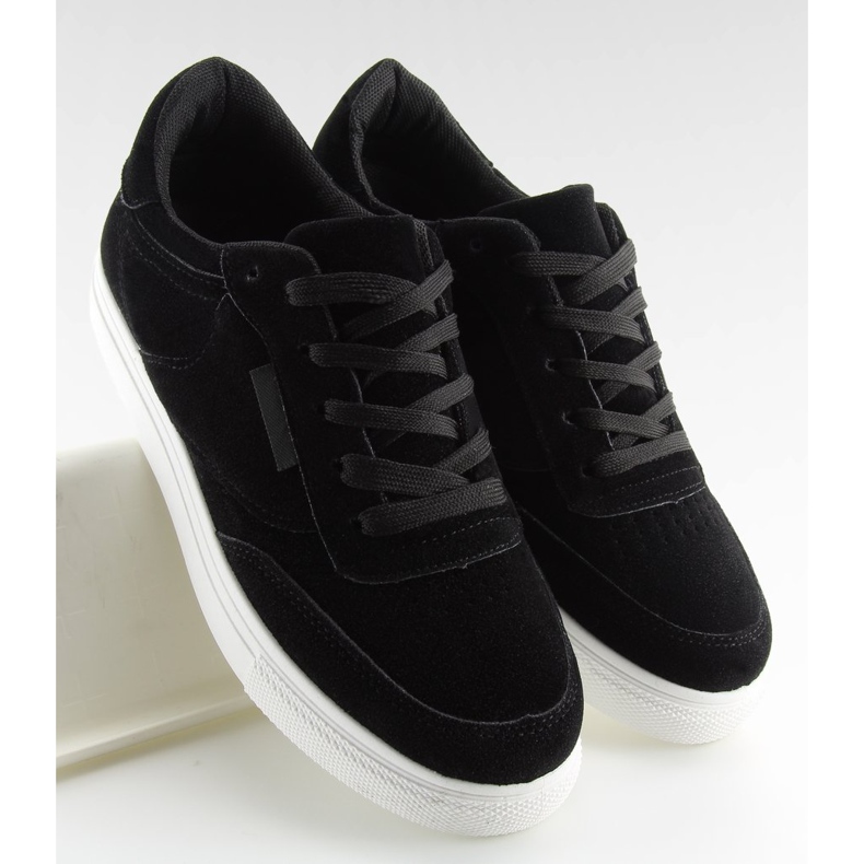 Tenisi dama din piele intoarsa neagra NB172 Negri alb negru 2