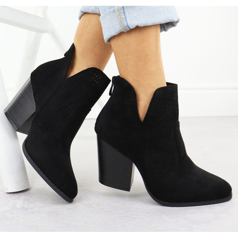 S.Barski Cizme de piele de căprioară pentru femei pe Stand Black Openwork S. Barski Hy51-060 negru 1