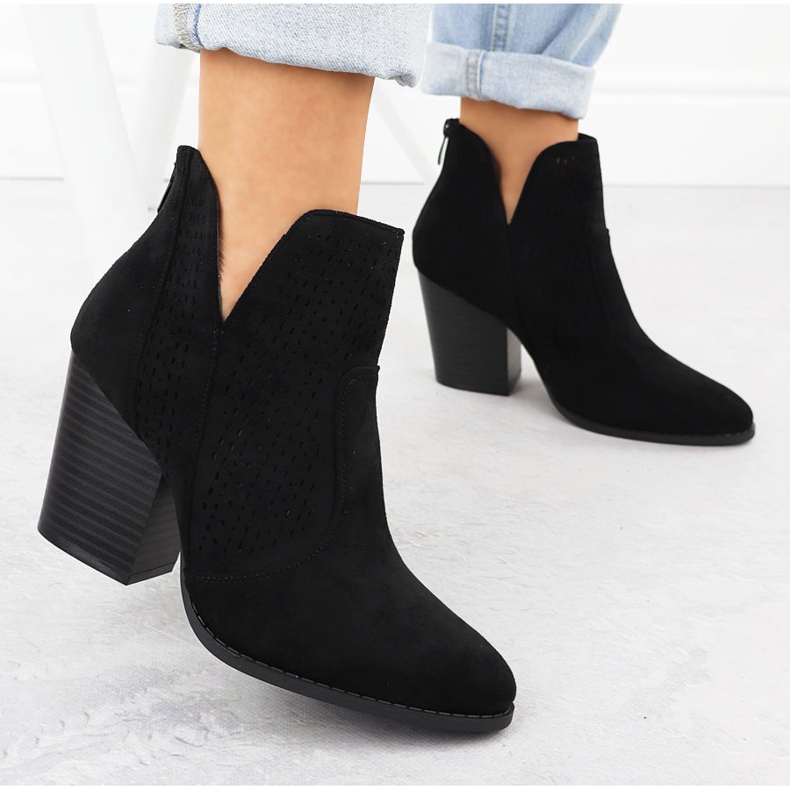 S.Barski Cizme de piele de căprioară pentru femei pe Stand Black Openwork S. Barski Hy51-060 negru 2