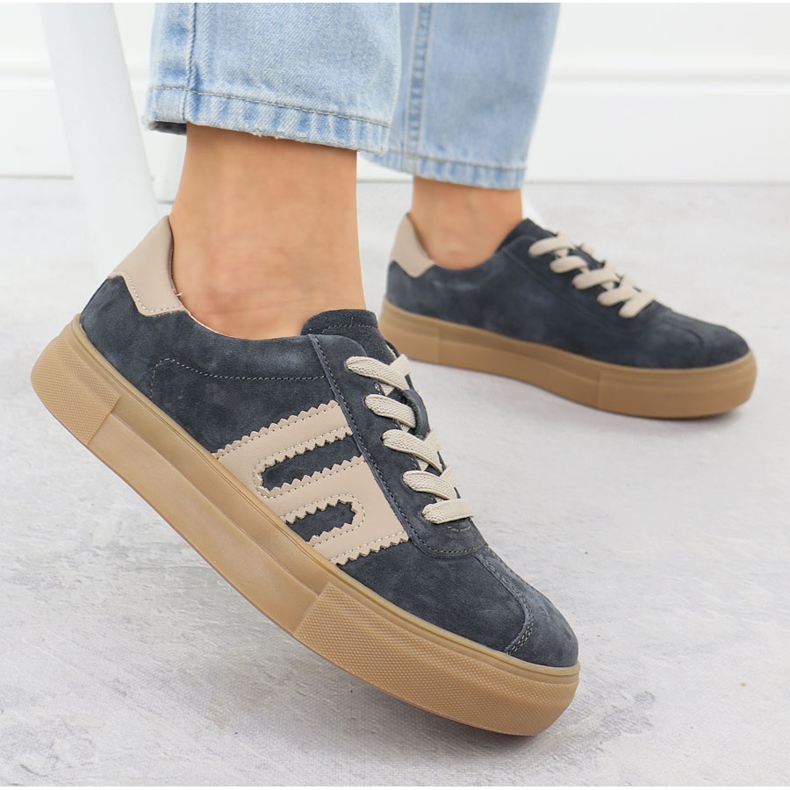 Pantofi sport din piele pe platforma gri Filippo DP6798 2