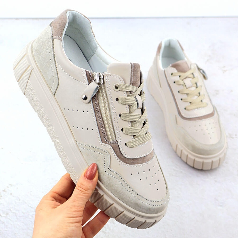 Adidași din piele pe platforma Beige Filippo DP6862 bej 1