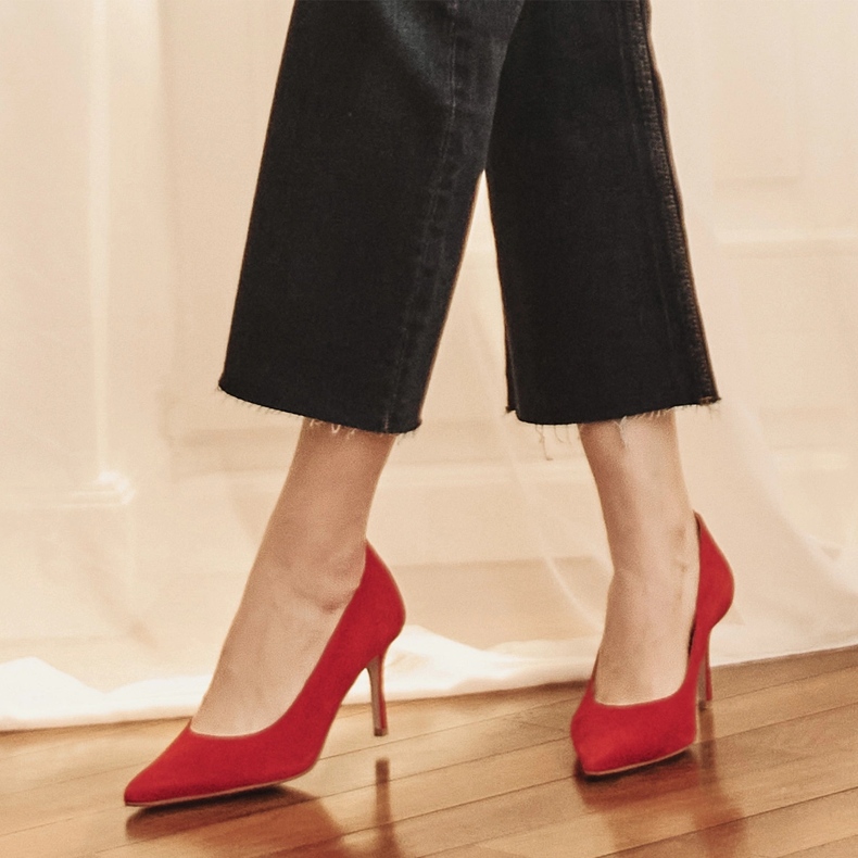 Marco Shoes Tocuri elegante din piele intoarsa roșu 1