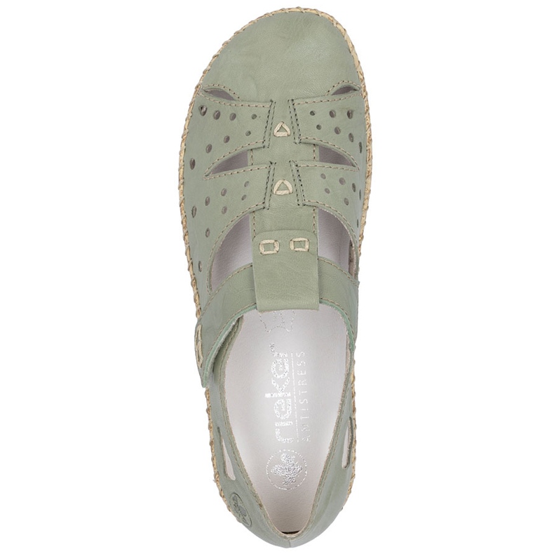 Pantofi pentru femei cu velcro, openwork Green Rieker 44852-52 verde 1