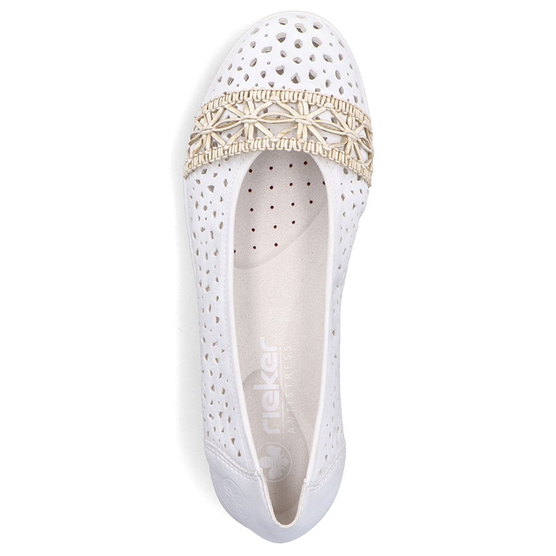 Ballerinas pentru femei Openwork confortabil White Rieker L3062-80 alb 1