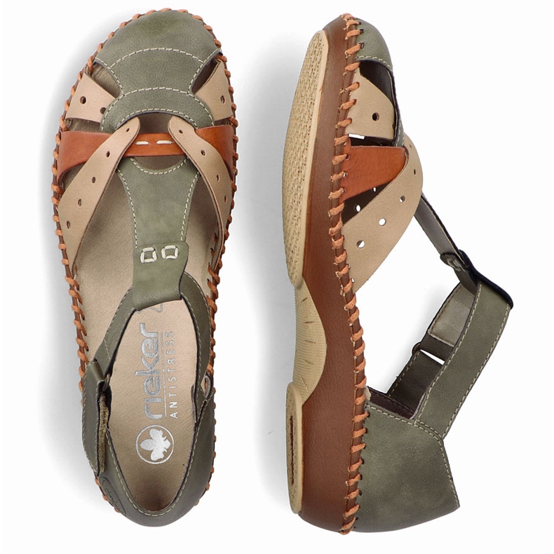 Sandale confortabile pentru femei pentru Velcro, degetele verzi încorporate Rieker M1655-54 verde 2 Sandale confortabile pentru femei pentru Velcro, degetele verzi încorporate Rieker M1655-54 verde 2